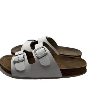 Cushionaire white Double Buckle Sandals Leather Insole Slip On Cork Womens Sz 11